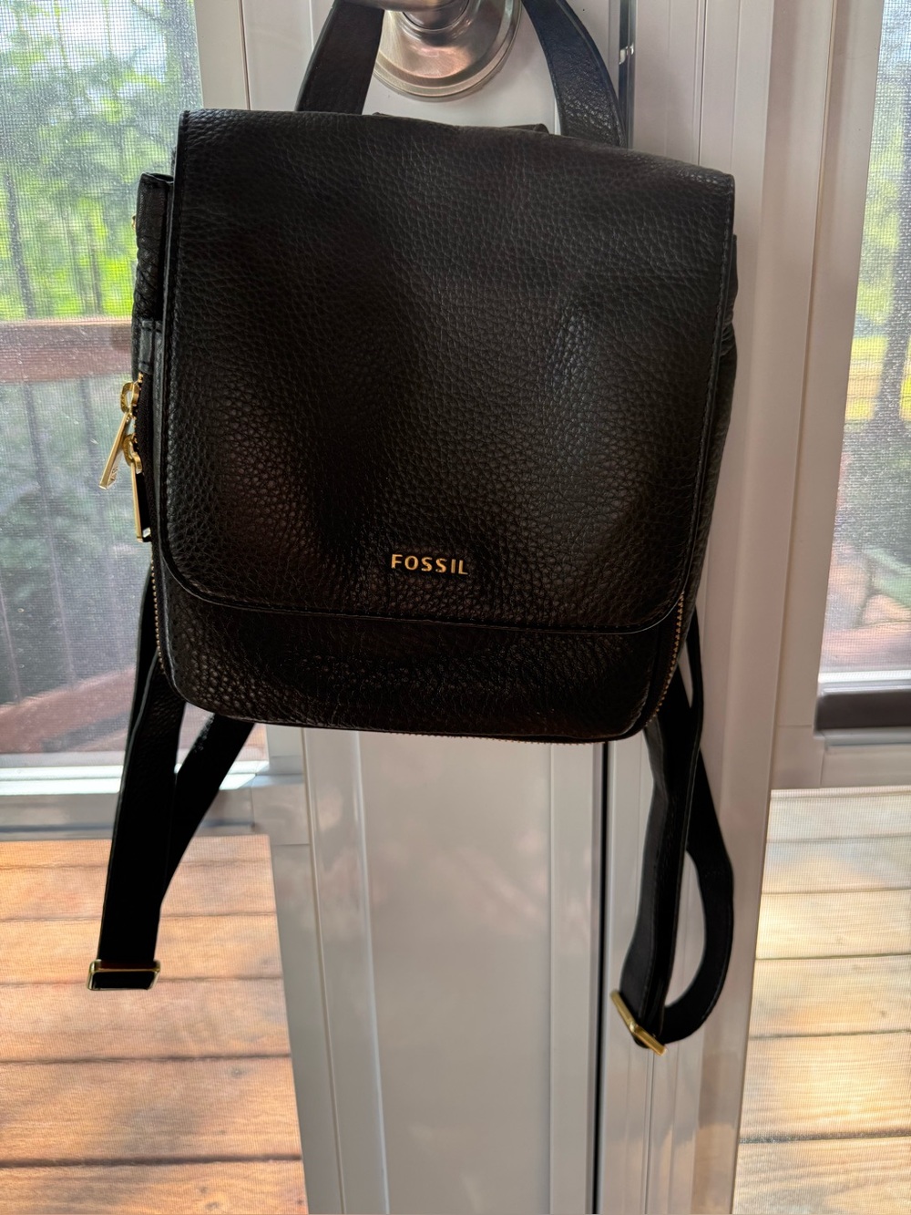 Fossil Black Pebbled Leather Mini Backpack with Gold Hardware